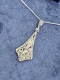 Silver top & 9ct gold two tone Edwardian diamond pendant necklace lavaliere