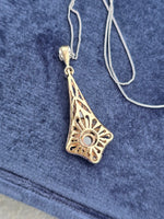 Silver top & 9ct gold two tone Edwardian diamond pendant necklace lavaliere