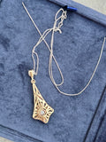 Silver top & 9ct gold two tone Edwardian diamond pendant necklace lavaliere