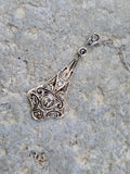 Silver top & 9ct gold two tone Edwardian diamond pendant necklace lavaliere