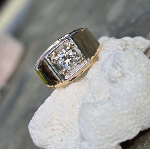 14k gold two tone Art Deco Euro cut Diamond estate Ring
