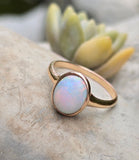 14k gold Victorian opal cabochon bezel solitaire ring