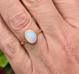 14k gold Victorian opal cabochon bezel solitaire ring