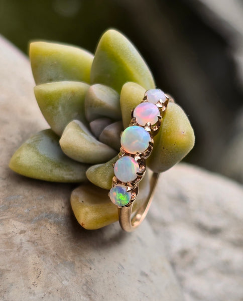 10k gold Victorian opal cabochon band ring