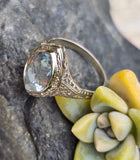 14k white gold c.1920's filigree Aquamarine ring