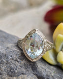 14k white gold c.1920's filigree Aquamarine ring