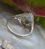 14k white gold c.1920's filigree Aquamarine ring