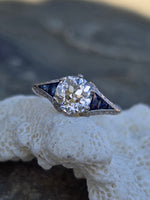 Platinum & 18ct gold two tone Art Deco diamond & sapphire engagement wedding ring