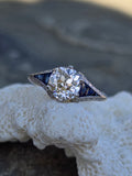 Platinum & 18ct gold two tone Art Deco diamond & sapphire engagement wedding ring