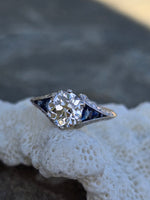 Platinum & 18ct gold two tone Art Deco diamond & sapphire engagement wedding ring