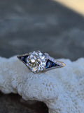 Platinum & 18ct gold two tone Art Deco diamond & sapphire engagement wedding ring
