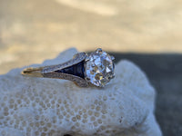 Platinum & 18ct gold two tone Art Deco diamond & sapphire engagement wedding ring