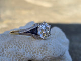 Platinum & 18ct gold two tone Art Deco diamond & sapphire engagement wedding ring