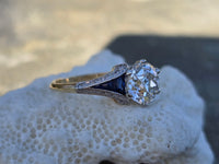 Platinum & 18ct gold two tone Art Deco diamond & sapphire engagement wedding ring