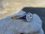 Platinum & 18ct gold two tone Art Deco diamond & sapphire engagement wedding ring
