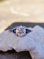 Platinum & 18ct gold two tone Art Deco diamond & sapphire engagement wedding ring