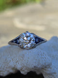 Platinum & 18ct gold two tone Art Deco diamond & sapphire engagement wedding ring