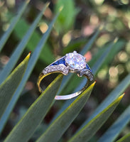 Platinum & 18ct gold two tone Art Deco diamond & sapphire engagement wedding ring