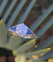 Platinum & 18ct gold two tone Art Deco diamond & sapphire engagement wedding ring