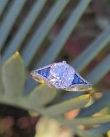 Platinum & 18ct gold two tone Art Deco diamond & sapphire engagement wedding ring
