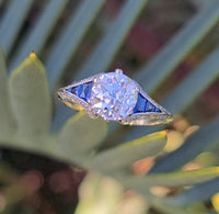 Platinum & 18ct gold two tone Art Deco diamond & sapphire engagement wedding ring