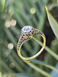14k gold two tone old mine cut diamond solitaire antique estate ring