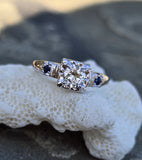 14k white gold blue sapphire & diamond estate ring