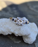 14k white gold blue sapphire & diamond estate ring