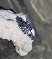 14k white gold blue sapphire & diamond estate ring