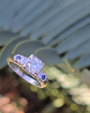 14k white gold blue sapphire & diamond estate ring