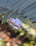 14k white gold blue sapphire & diamond estate ring