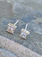 Platinum top - 14k gold old mine cut diamond studs earrings - apx .40ct tw