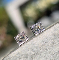 Platinum top - 14k gold old mine cut diamond studs earrings - apx .40ct tw