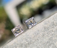 Platinum top - 14k gold old mine cut diamond studs earrings - apx .40ct tw