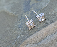 Platinum top - 14k gold old mine cut diamond studs earrings - apx .40ct tw