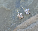 Platinum top - 14k gold old mine cut diamond studs earrings - apx .40ct tw