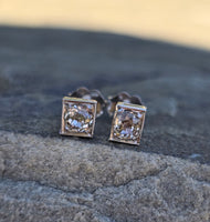Platinum top - 14k gold old mine cut diamond studs earrings - apx .64ct tw