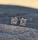 Platinum top - 14k gold old mine cut diamond studs earrings - apx .64ct tw