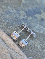 Platinum top - 14k gold old mine cut diamond studs earrings - apx .64ct tw