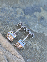 Platinum top - 14k gold old mine cut diamond studs earrings - apx .64ct tw