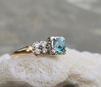14k gold two tone natural blue zircon & diamond estate ring
