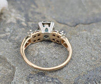14k gold two tone natural blue zircon & diamond estate ring
