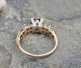 14k gold two tone natural blue zircon & diamond estate ring