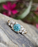 14k gold two tone natural blue zircon & diamond estate ring