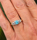 14k gold two tone natural blue zircon & diamond estate ring