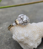 14k gold two tone diamond estate Deco engagement c.1930's ring