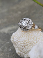 14k gold two tone diamond estate Deco engagement c.1930's ring