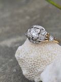 14k gold two tone diamond estate Deco engagement c.1930's ring