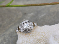 14k gold two tone diamond estate Deco engagement c.1930's ring