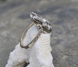 14k white gold Emerald & Diamond estate Art Deco vintage antique ring